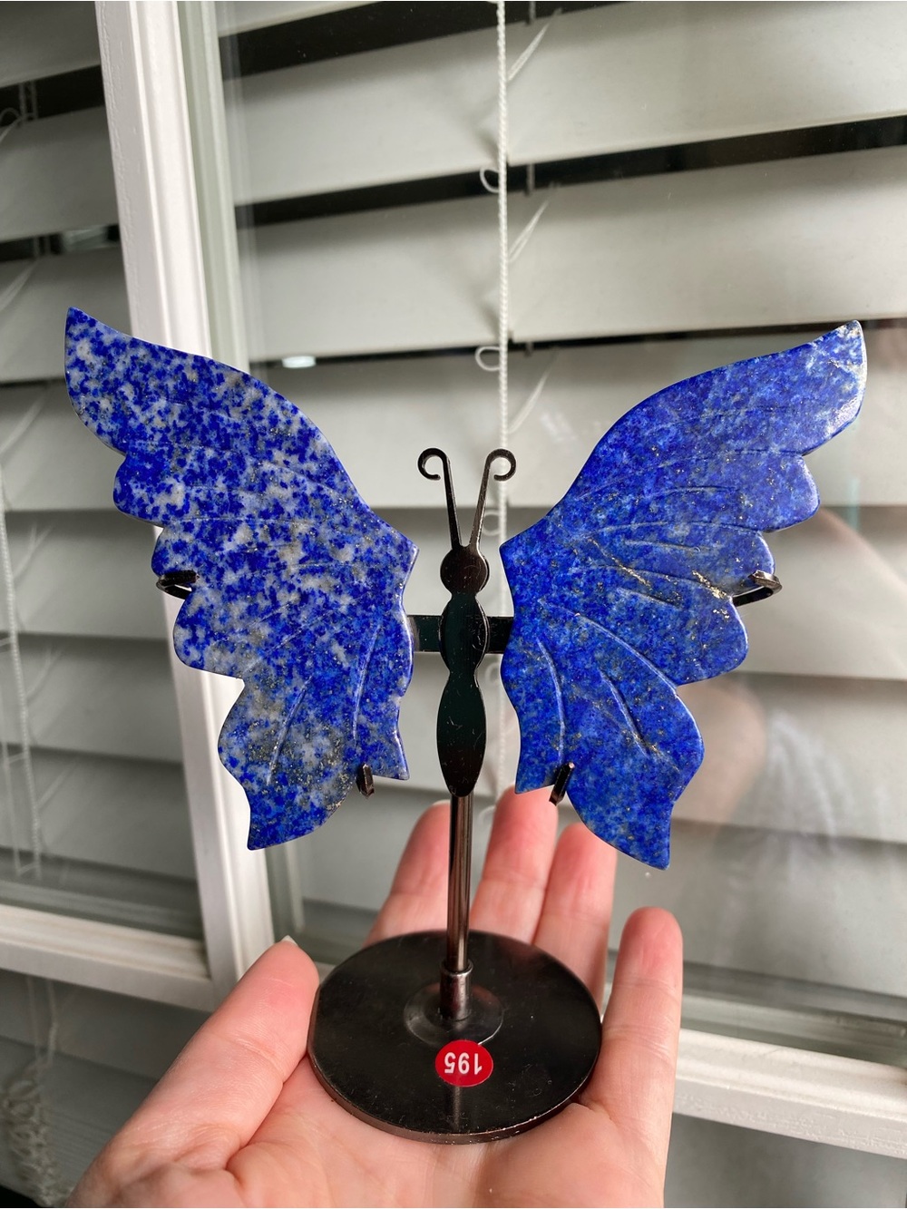 Blue Butterfly Lapis Lazuli Crystal Wings on Metal Stand